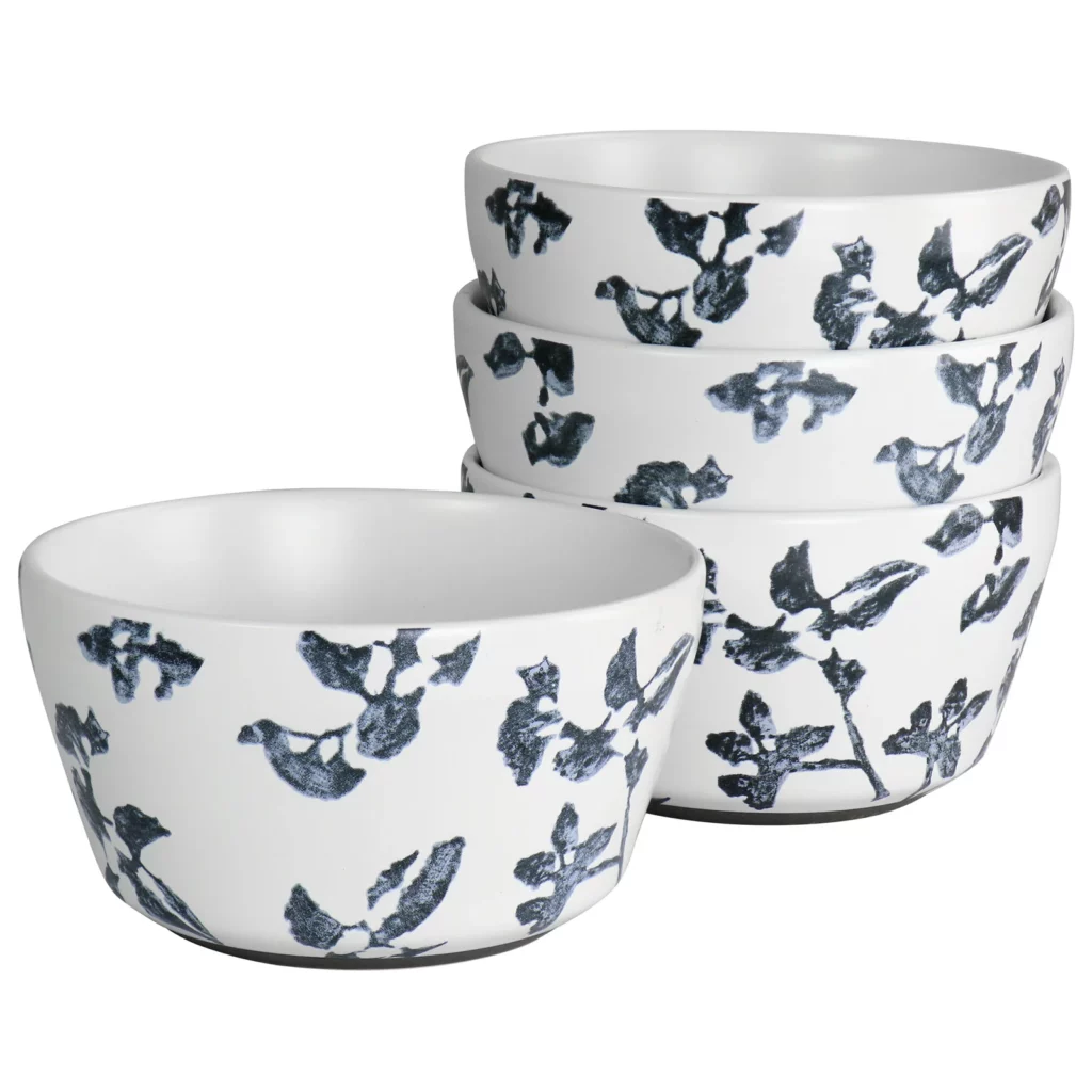 Bee and Willow Milbrook 4 Piece Stoneware Cereal Bowl Set in Blue Floral