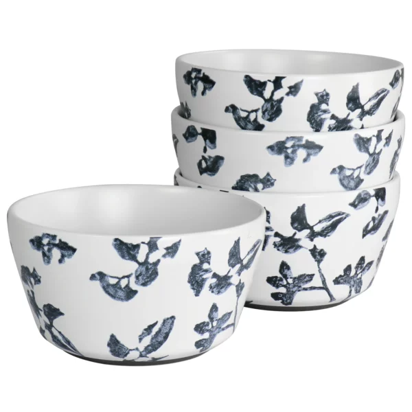Bee and Willow Milbrook 4 Piece Stoneware Cereal Bowl Set in Blue Floral